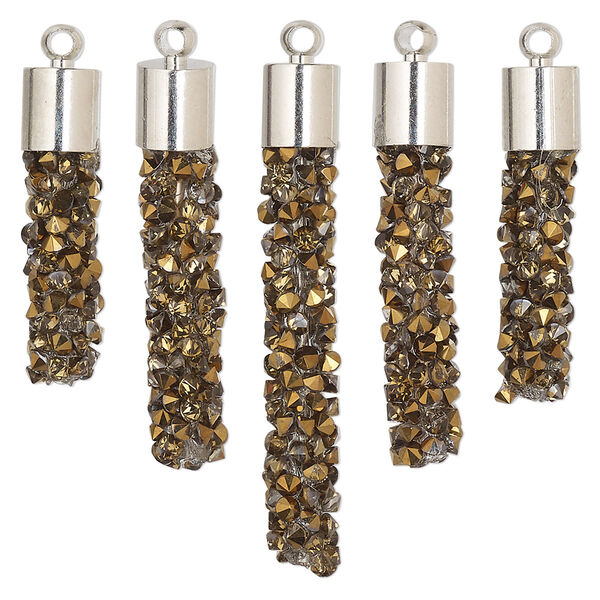 Focal, glass / resin / imitation rhodium-finished brass, gold, 22.5x6mm-37x6mm graduated fan stick. Sold per 5-piece set. image number 0