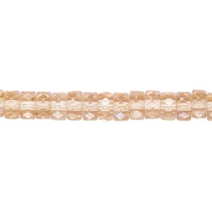 Bead, Czech fire-polished glass, light rose AB, 6x3mm faceted rondelle. Sold per 15-1/2" to 16" strand.