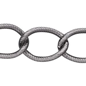 Chain 1pkg1 curb, 18mm textured, aluminum / anodized gunmetal 25 foot unfinished