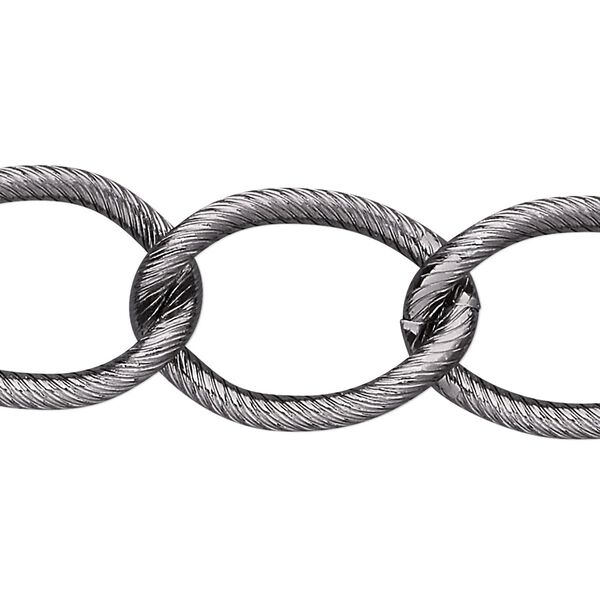 Chain 1pkg1 curb, 18mm textured, aluminum / anodized gunmetal 25 foot unfinished image number 0