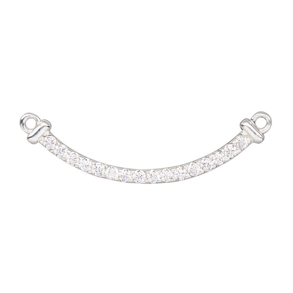 Focal, sterling silver and cubic zirconia, clear, 35.5x9mm single-sided curved rectangle with 2 loops. Sold individually. image number 0