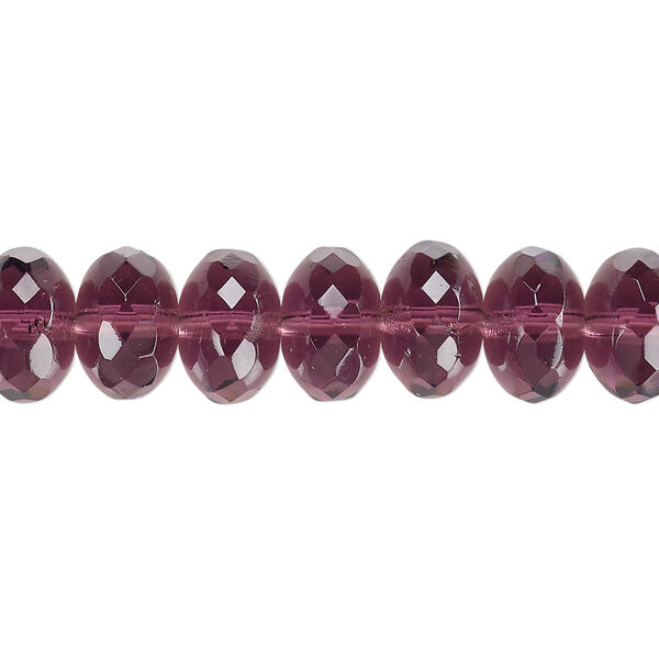 Bead, Czech fire-polished glass, amethyst purple, 11x7mm faceted rondelle. Sold per 15-1/2" to 16" strand. image number 0