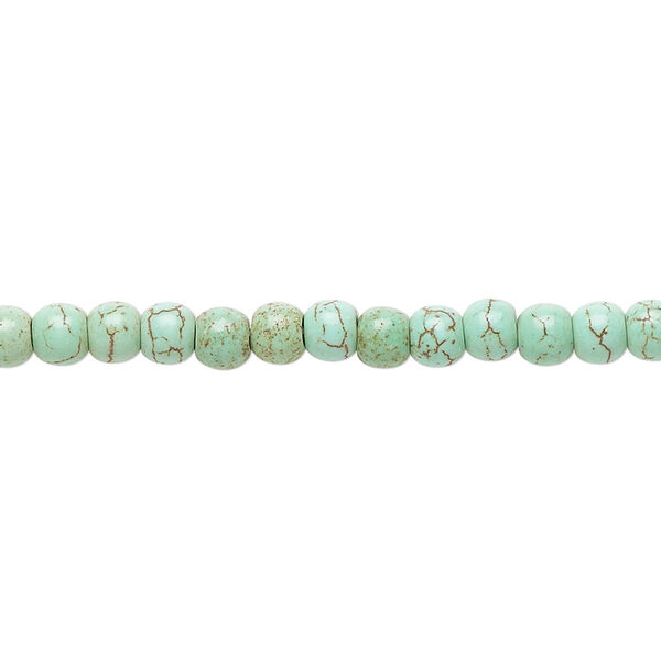 Bead, magnesite (dyed / stabilized), green, 3-5mm round, B- grade, Mohs hardness 3-1/2 to 4. Sold per 15-inch strand. image number 0