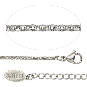 Chain 1pkg1 rolo, 2mm / lobster claw clasp, stainless steel 18 inch