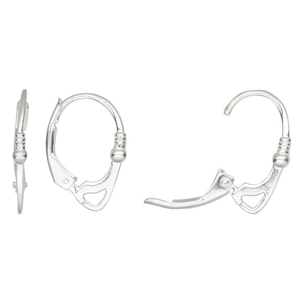 Ear wire, sterling silver, 16.5mm leverback with closed loop, 19 gauge. Sold per pair. image number 0