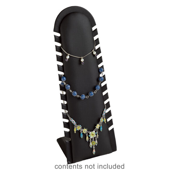 Display, 12-strand necklace, Nabuka leatherette and cardboard, black, 12-1/4 x 4-1/2 x 3-1/2 inch. Sold individually. image number 1