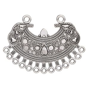 Focal, antique silver-finished "pewter" (zinc-based alloy), 51x37mm single-sided connector with heart design and 13 loops. Sold individually.