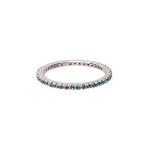 Ring, cubic zirconia and rhodium-plated sterling silver, green, 2mm wide eternity band, size 7. Sold individually.