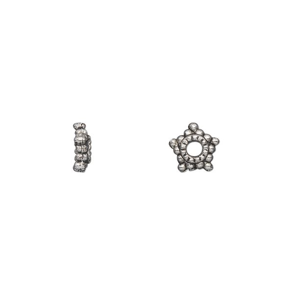 Bead cap, antique silver-plated "pewter" (zinc-based alloy), 8x2mm star, fits 6-12mm bead. Sold per pkg of 100. image number 0