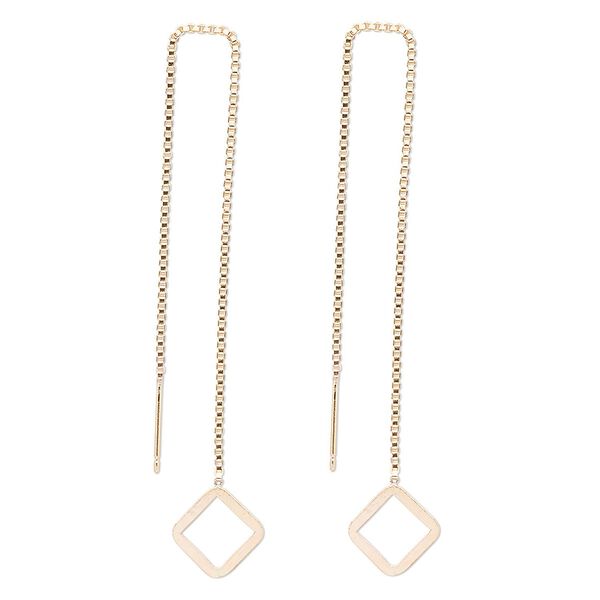 Ear thread, 14Kt gold-filled, 4-1/2 inch chain with 10.5x10.5mm diamond. Sold per pair. image number 0