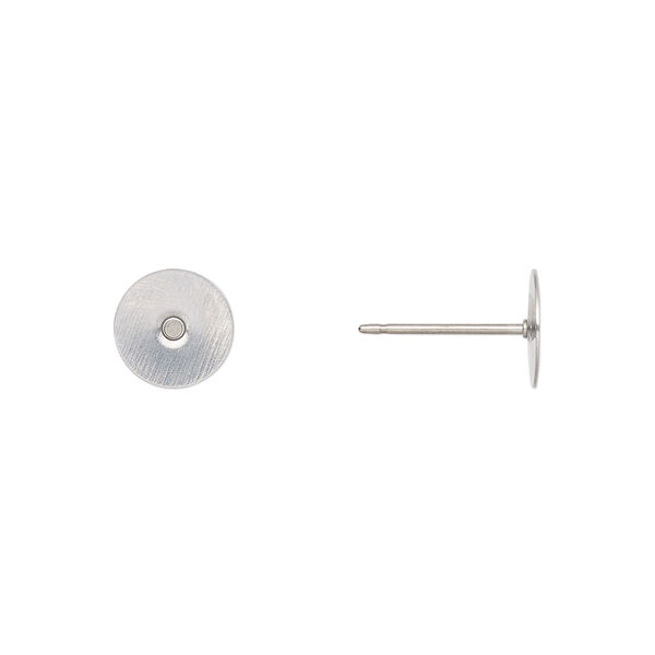 Earstud, titanium and stainless steel, 8mm flat pad, 21 gauge. Sold per pkg of 50 pairs. image number 0