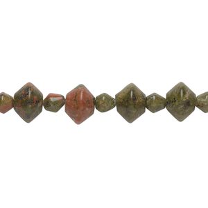 Unakite 1pkg1, double cone bead natural 15.5-16 inch 8x6mm / 4x4mm