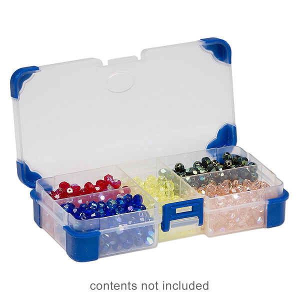 Organizer, acrylic and rubber, clear and blue, 5-1/2 x 2-3/4 x 1-1/4 inch rectangle, 5 compartments. Sold individually. image number 0