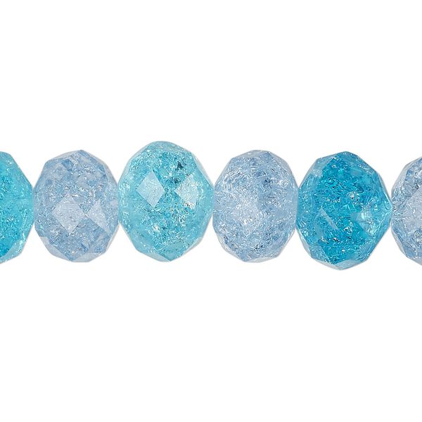 Bead, crackle glass, translucent aqua blue and teal blue, 12x9mm faceted rondelle. Sold per pkg of 20. image number 0