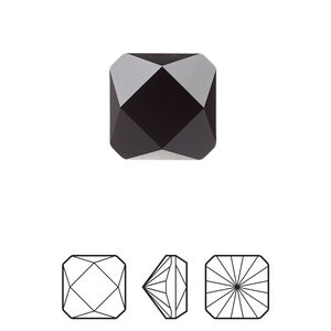 Fancy stone 1pk jet, Crystal Passions® 14mm prismatic square 4499