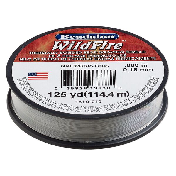 Thread, Beadalon® WildFire™, polyester and plastic, grey, 0.15mm with bonded coating, 10-pound test. Sold per 125-yard spool. image number 0