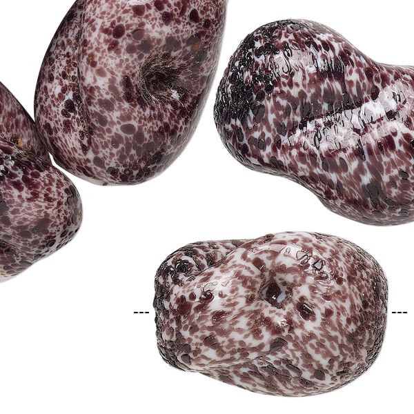 Bead, vintage India lampworked glass, opaque speckled purple and white, 23x14mm-26x20 twisted textured round tube. Sold per pkg of 12. image number 0