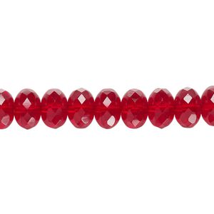 Bead, Czech fire-polished glass, translucent ruby red, 9x5mm faceted rondelle. Sold per 15-1/2" to 16" strand.