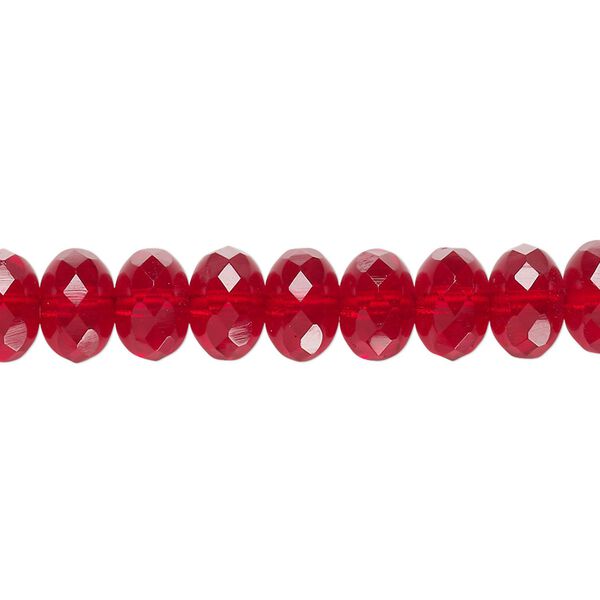 Bead, Czech fire-polished glass, translucent ruby red, 9x5mm faceted rondelle. Sold per 15-1/2" to 16" strand. image number 0
