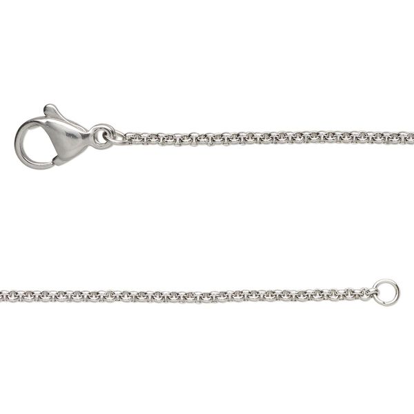 Chain, stainless steel, 1.5mm rolo, 24 inches with lobster claw clasp. Sold individually. image number 0