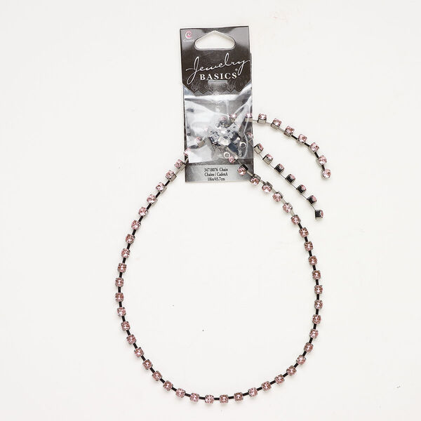 Brass / glass rhinestone 1pkg1, cupchain chain antique silver-finished / pink 18 inches 4mm image number 0