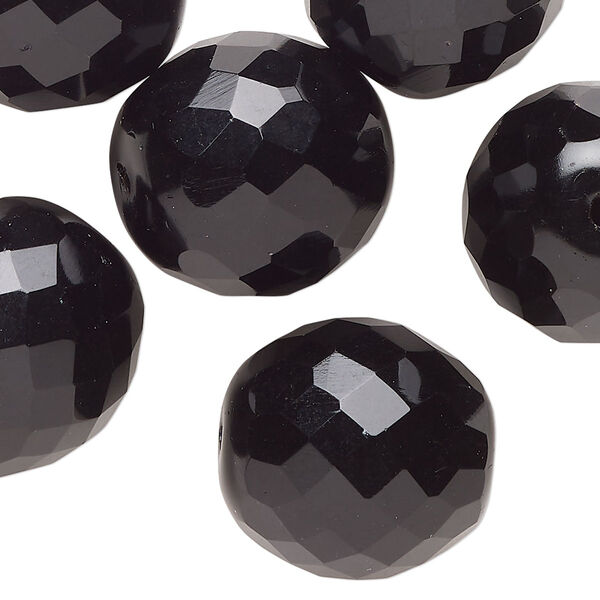 Bead, Czech fire-polished glass, opaque black, 20mm faceted round. Sold per pkg of 6. image number 0