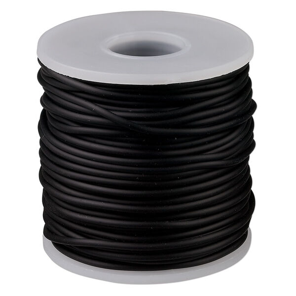 Cord, synthetic rubber, black, 2mm round. Sold per pkg of 25 meters (82 feet). image number 0