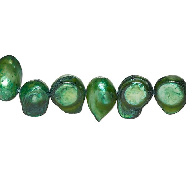 Pearl, cultured freshwater (dyed), evergreen, 8x6mm-14x9mm baroque with 0.4mm hole, D grade, Mohs hardness 2-1/2 to 4. Sold per 15-inch strand. image number 0