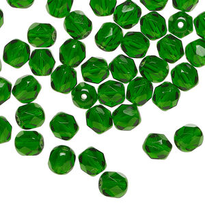Bead, Czech fire-polished glass, translucent emerald green, 6mm faceted round. Sold per pkg of 1,200 (1 mass).