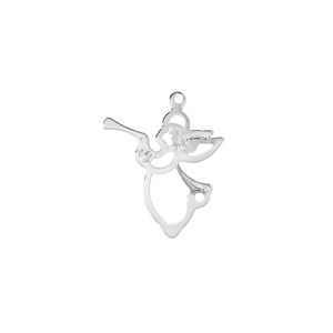 Charm, silver-plated brass, 17x16mm angel. Sold per pkg of 10.