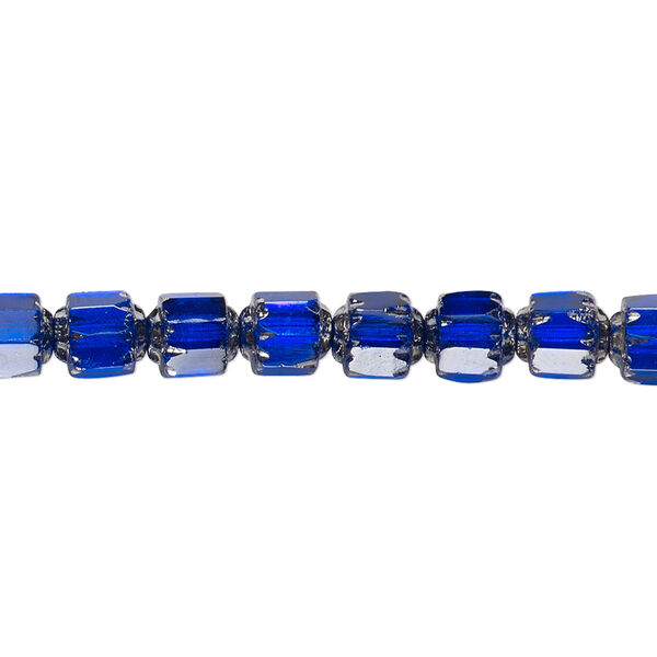 Bead, Czech glass, cobalt and metallic silver, 6mm round cathedral. Sold per 15-1/2" to 16" strand, approximately 65 beads. image number 0