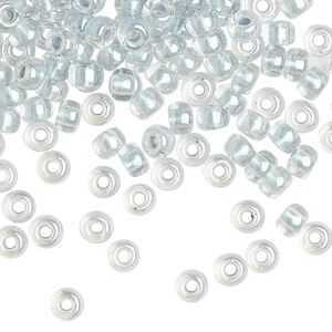 Seed bead, Miyuki, glass, pkg/25g, #6 rocaille, translucent light blue-lined pearlized crystal clear, (RR-4608).