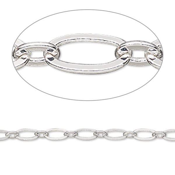 Chain, silver-plated brass, 3.5mm long and short oval. Sold per pkg of 5 feet. image number 0