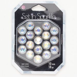 Chaton 1pkg18 clear AB, glass rhinestone 9.9-10.2mm (SS45) rose round.