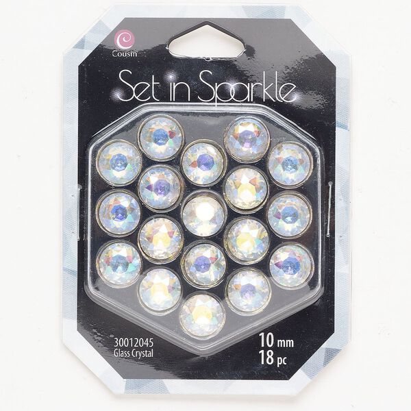 Chaton 1pkg18 clear AB, glass rhinestone 9.9-10.2mm (SS45) rose round. image number 0
