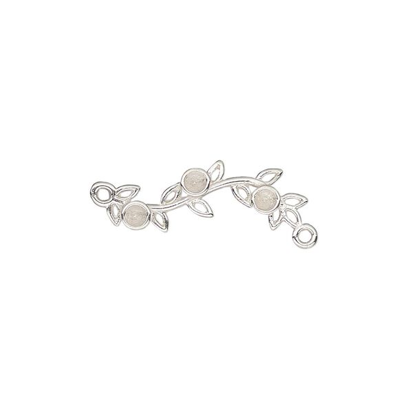 Link, JBB Findings, sterling silver, 20x9mm single-sided with leaves and (3) PP18 chaton settings. Sold individually. image number 0