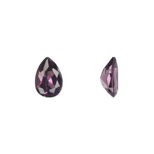 Gem, cubic zirconia, alexandrite purple, 10x7mm faceted pear, Mohs hardness 8-1/2. Sold individually.