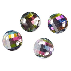 Sew-on, glass, pkg/4, 18mm faceted twisted round, crystal vitrail.