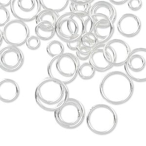 Jump ring mix, sterling silver-filled, 4-10mm soldered round, 3.3-8.4mm inside diameter, 20 gauge. Sold per 5-gram pkg, approximately 50-55 jump rings.