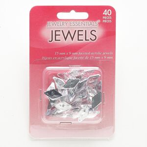 Flat back, acrylic, clear, 15x8mm-15x9mm faceted diamond. Sold per pkg of 40.