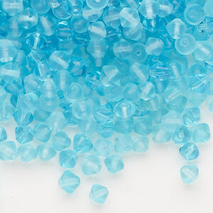 Bead, glass 1pkg1, translucent frosted aqua blue, 4mm bicone, 4 ounces.