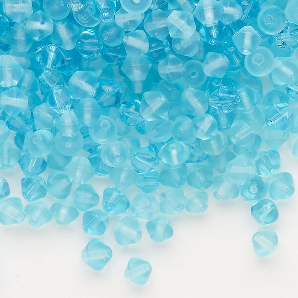 Bead, glass 1pkg1, translucent frosted aqua blue, 4mm bicone, 4 ounces. image number 0