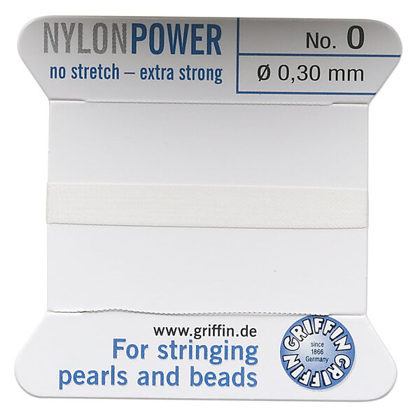 Thread, Griffin, nylon, white, size #0. Sold per 2-meter card (approximately 78 inches). image number 0