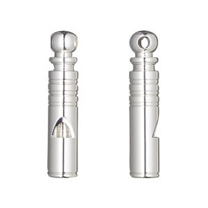 Focal, silver-finished brass, 31x6mm round tube whistle with lines. Sold per pkg of 2.