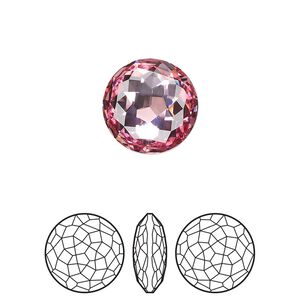 Round stone 1pk light rose foil back, Crystal Passions® 14mm fancy round 1383