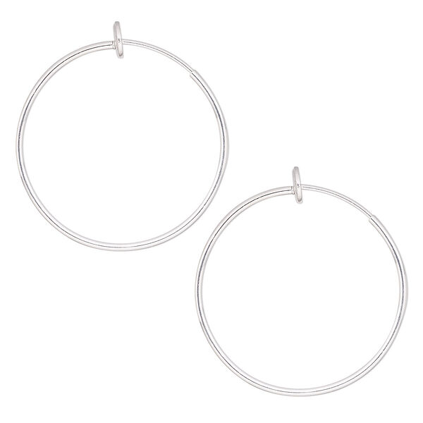 Earring, silver-plated brass, 35mm round hoop with pierced-look spring closure. Sold per pair. image number 0