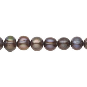 Freshwater pearl 1pkg1, semi-round, 14 inch dark copper peacock 7-9mm cultured