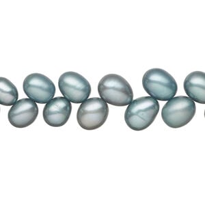 Freshwater pearl 1pkg1, herringbone-drilled rice, 14 inch blue-grey 7x6mm-8x7mm cultured