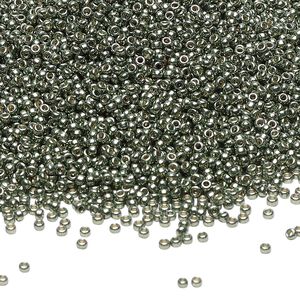 Seed bead, Miyuki, glass, pkg/250g, #15 rocaille, Duracoat® opaque galvanized sea green, (RR-4215).