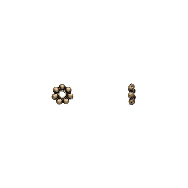 Bead, antique brass-finished "pewter" (zinc-based alloy), 5x1mm rondelle with dots. Sold per pkg of 24. image number 0